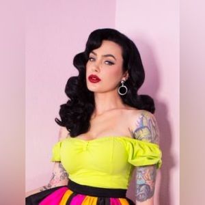 XS vixen by micheline pitt powerpuff top in chartreuse